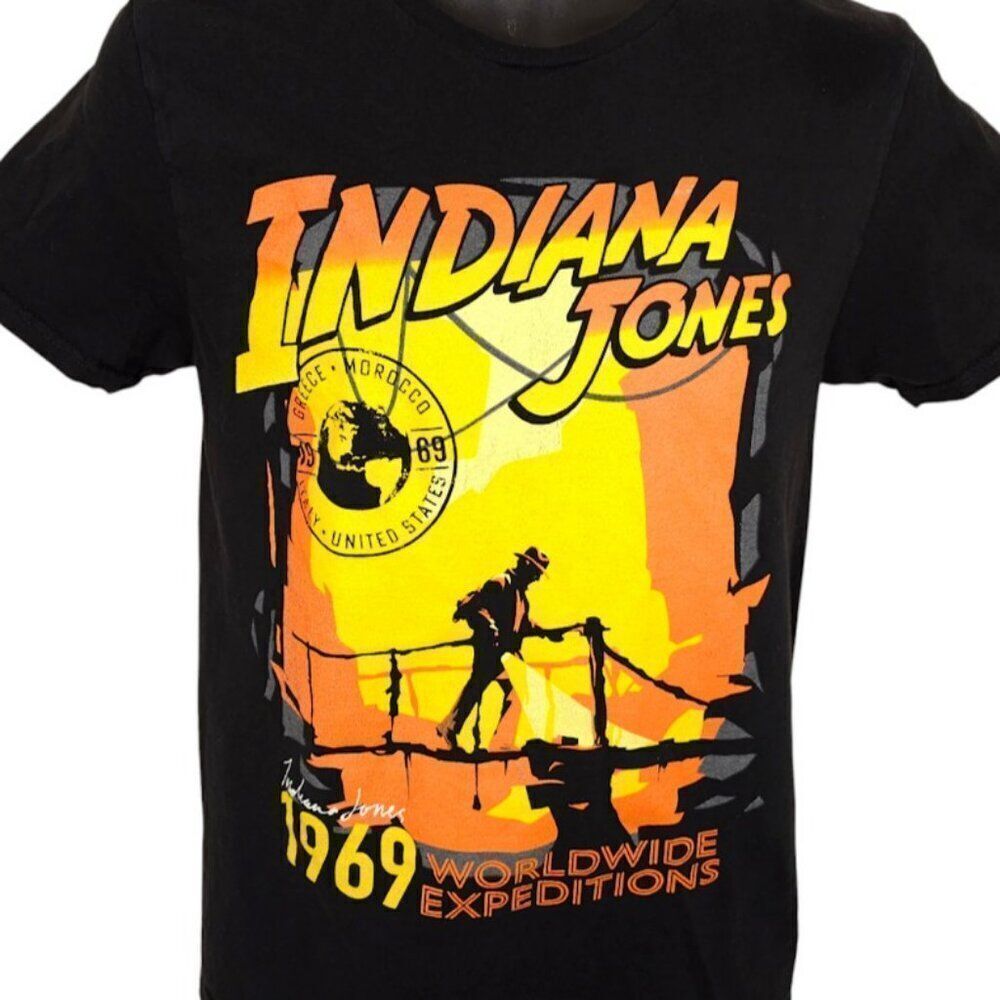 Indiana Jones T Shirt Mens Size Small Black 1969 Worldwide Expeditions Retro